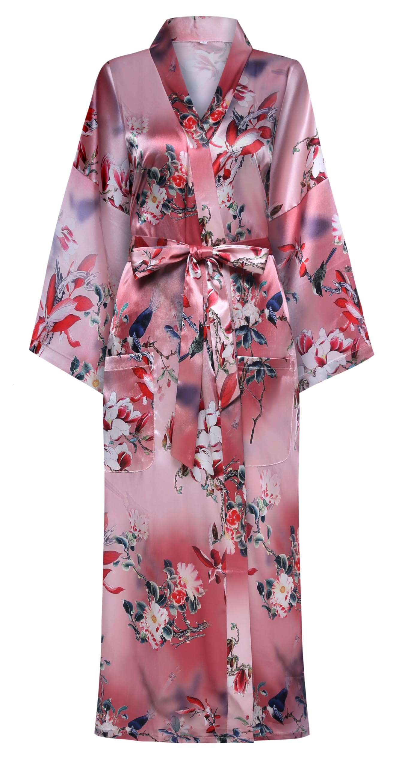 Women's Floral/Patterned Silky Kimono Robes Long Satin Bathrobes Sleepwear Loungewear