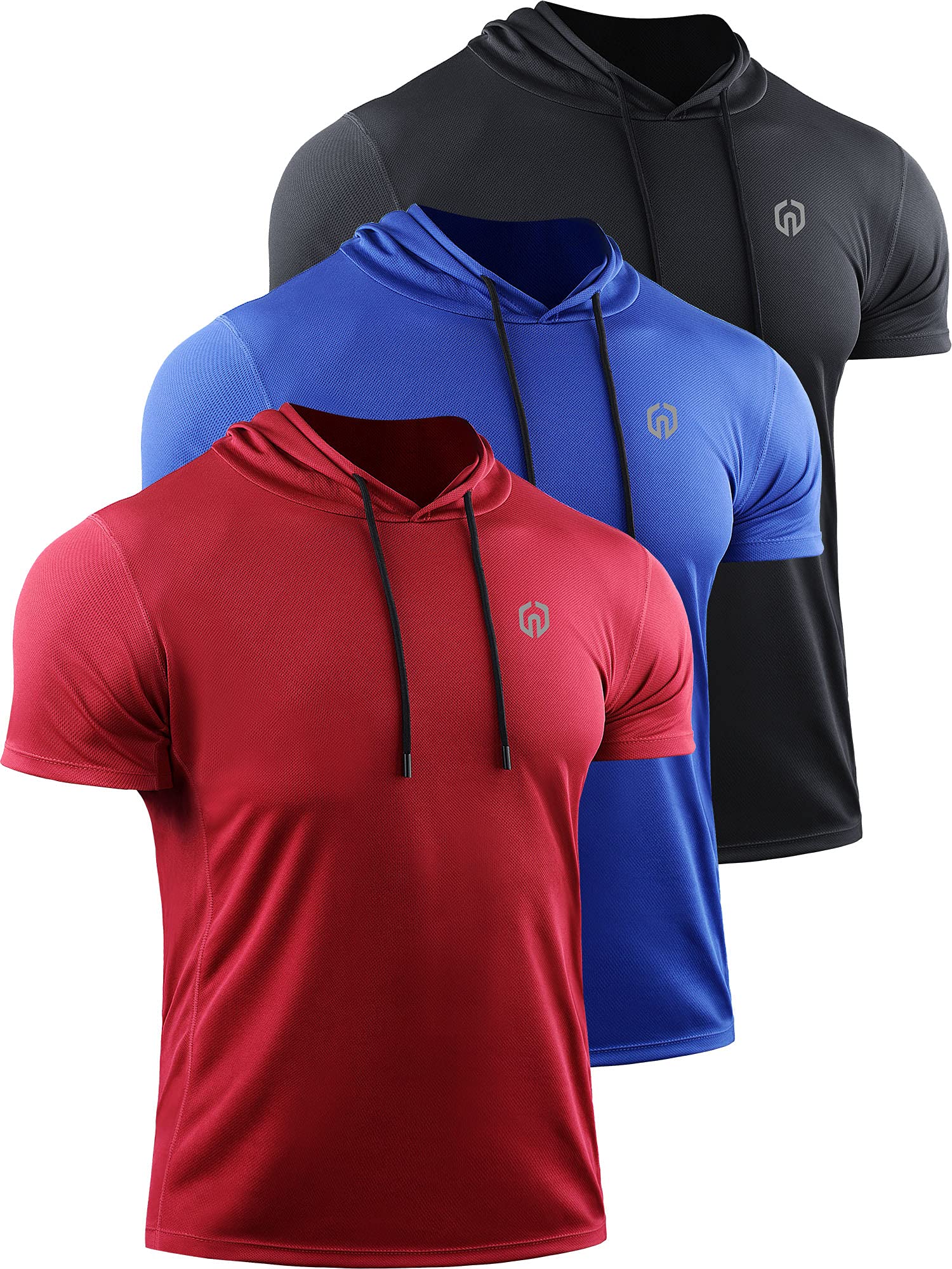 NELEUS Men's Dry Fit Hooded Muscle Tank Top - Athletic Workout Running Shirt 3-Pack
