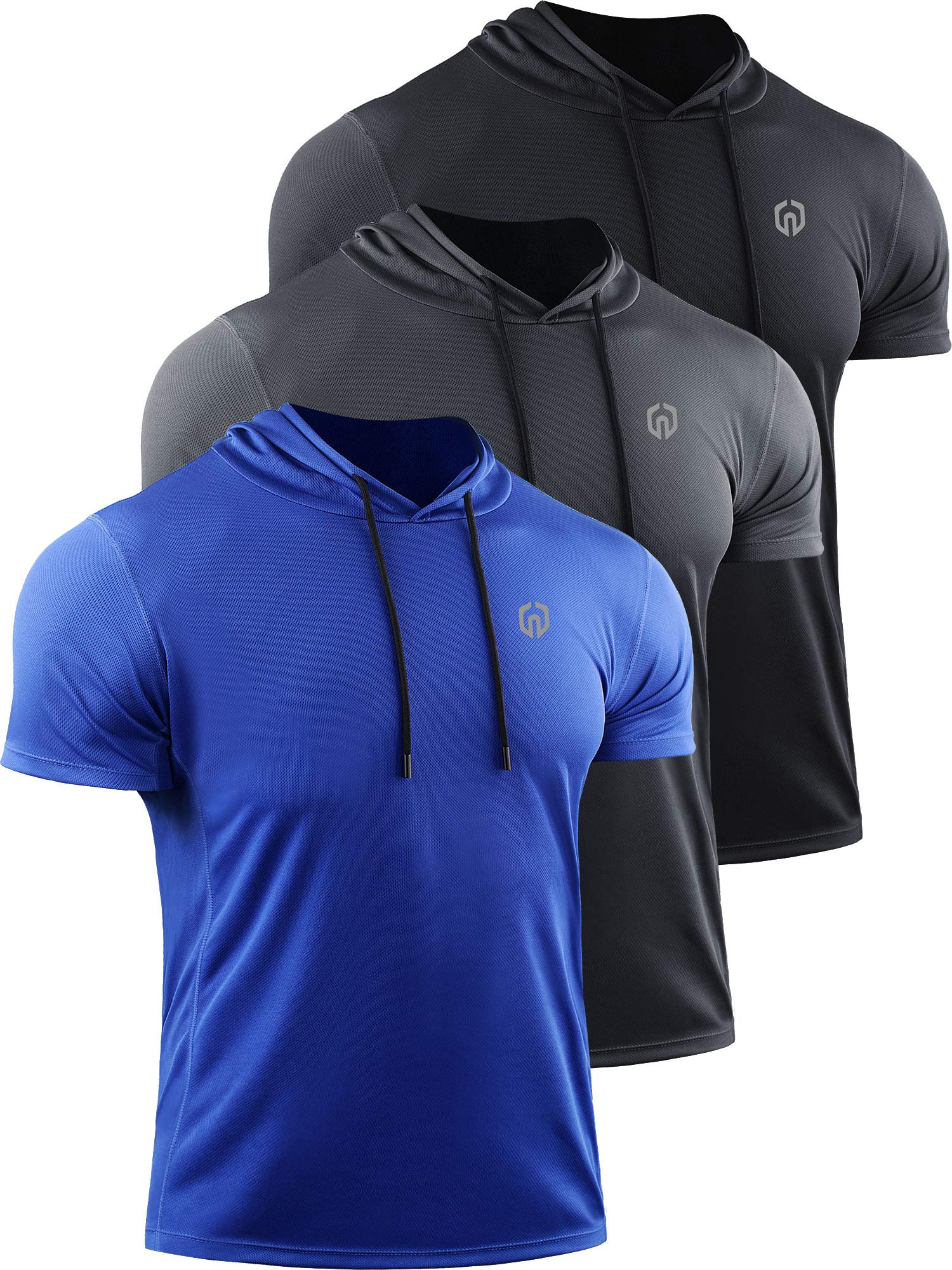 NELEUS Men's Dry Fit Hooded Muscle Tank Top - Athletic Workout Running Shirt 3-Pack