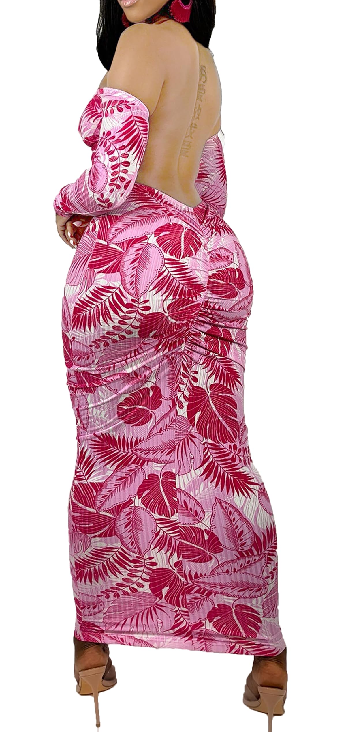 New-Women's Off Shoulder Long Sleeve Bodycon Maxi Dress - Sexy Backless Party Dress
