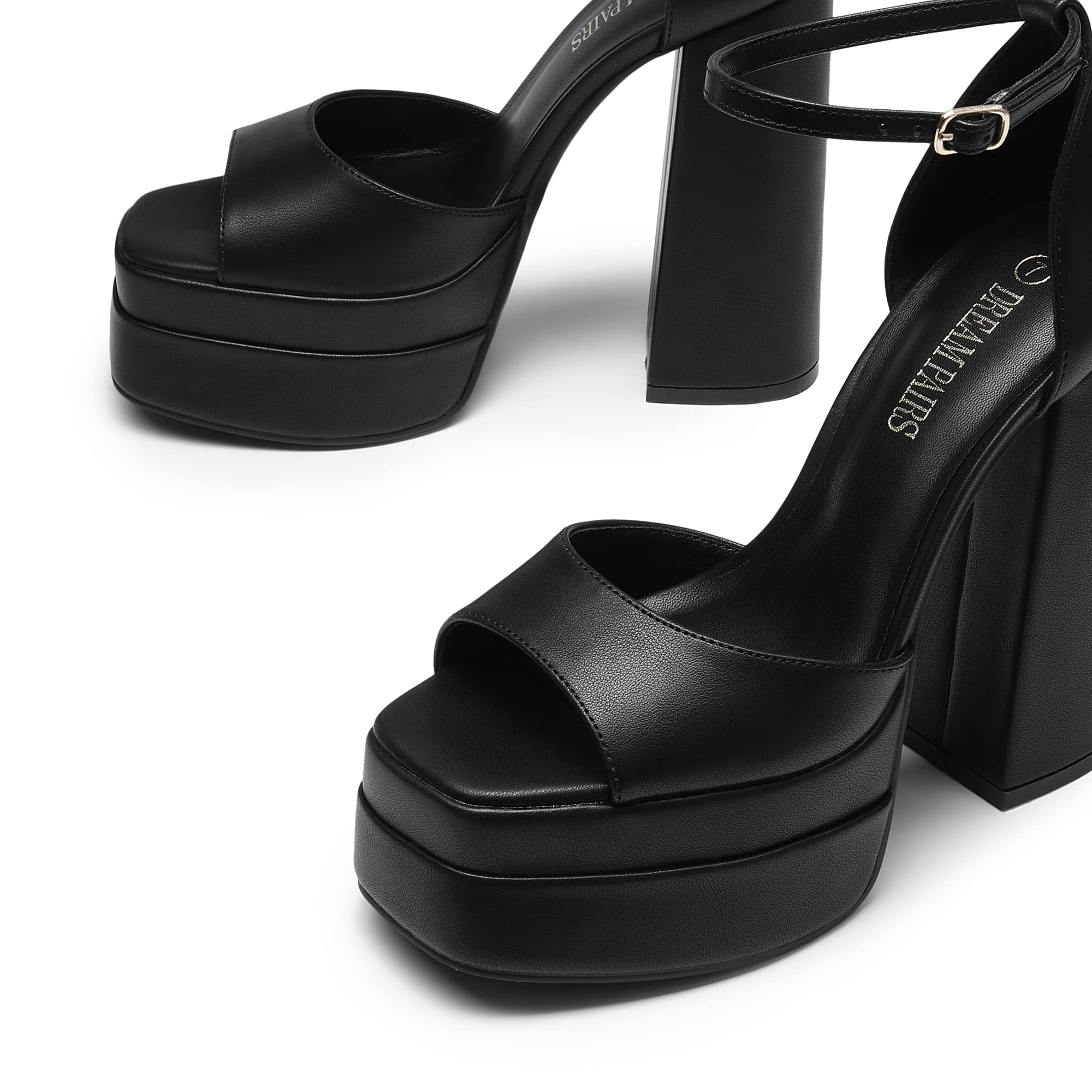 DREAM PAIRS Women's 5.5" Chunky Block Platform Heel Sandals | Open Square Toe Ankle Strap