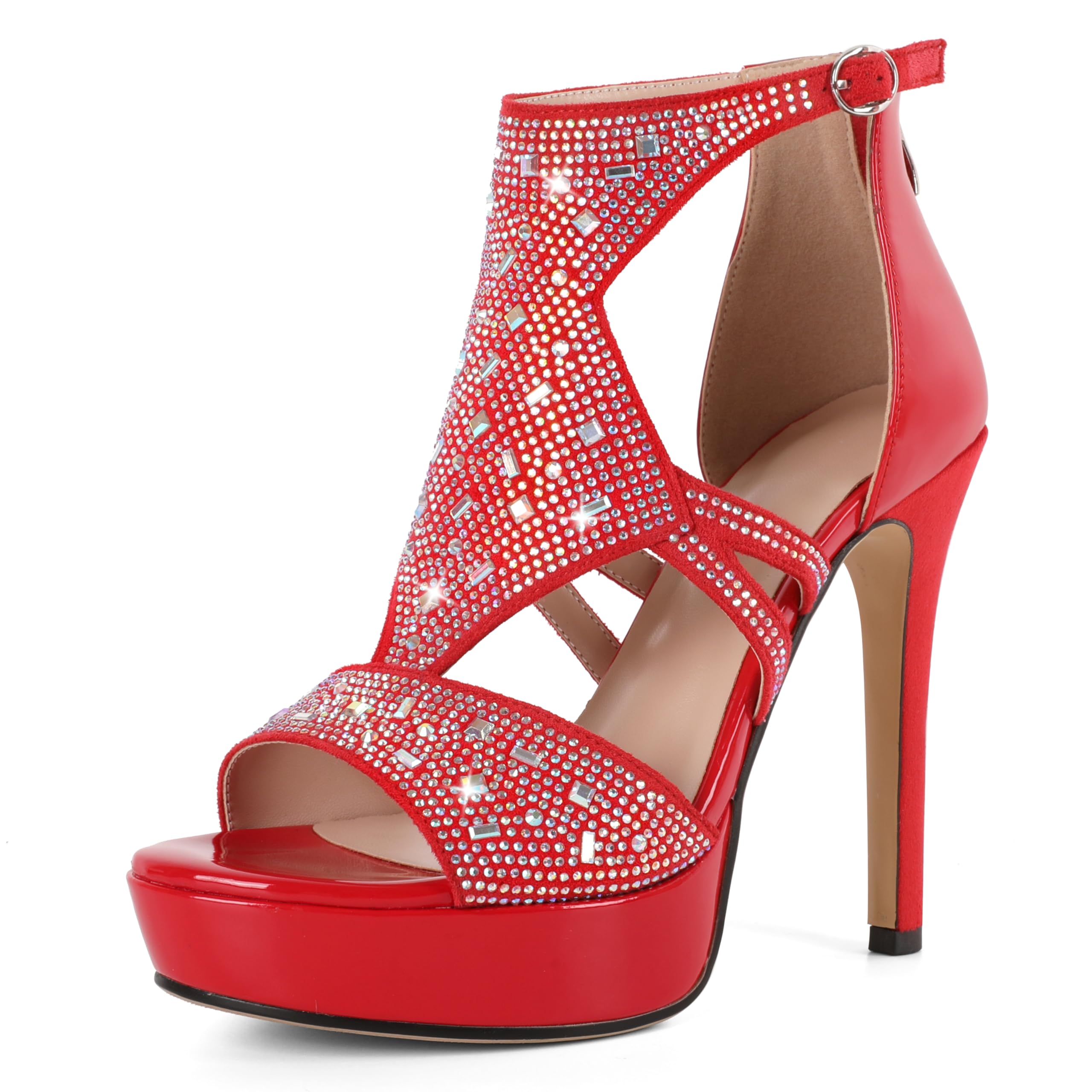 Eldof Women's Rhinestone Strappy Platform Heeled Sandals | Open Toe | 23 Colors