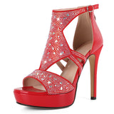 Eldof Women's Rhinestone Strappy Platform Heeled Sandals | Open Toe | 23 Colors