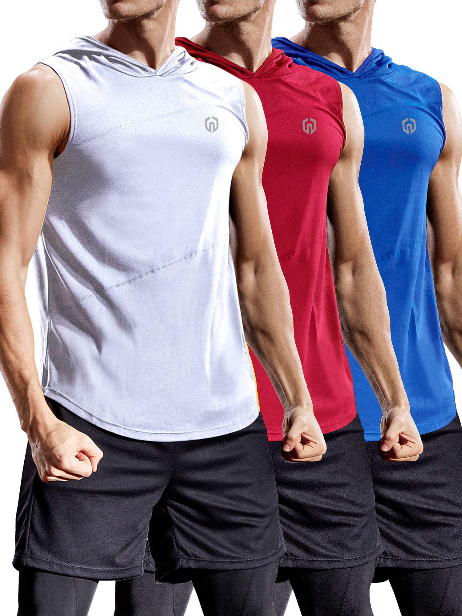 NELEUS Men's Dry Fit Hooded Muscle Tank Top - Athletic Workout Running Shirt 3-Pack
