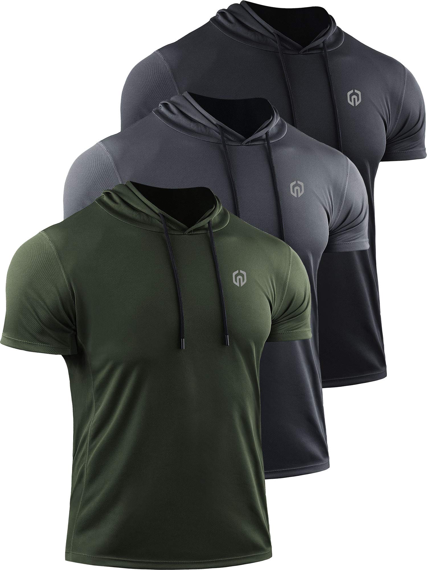 NELEUS Men's Dry Fit Hooded Muscle Tank Top - Athletic Workout Running Shirt 3-Pack
