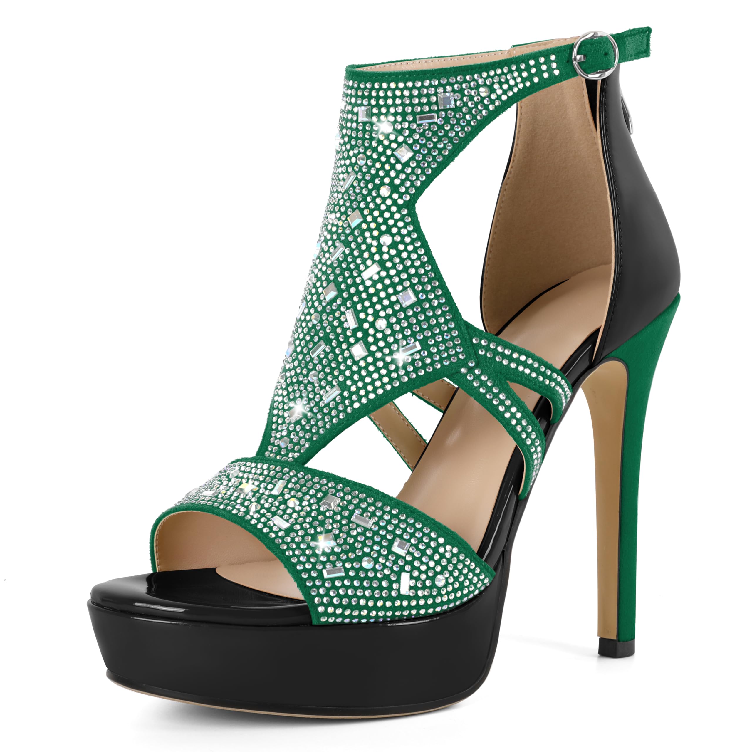 Eldof Women's Rhinestone Strappy Platform Heeled Sandals | Open Toe | 23 Colors