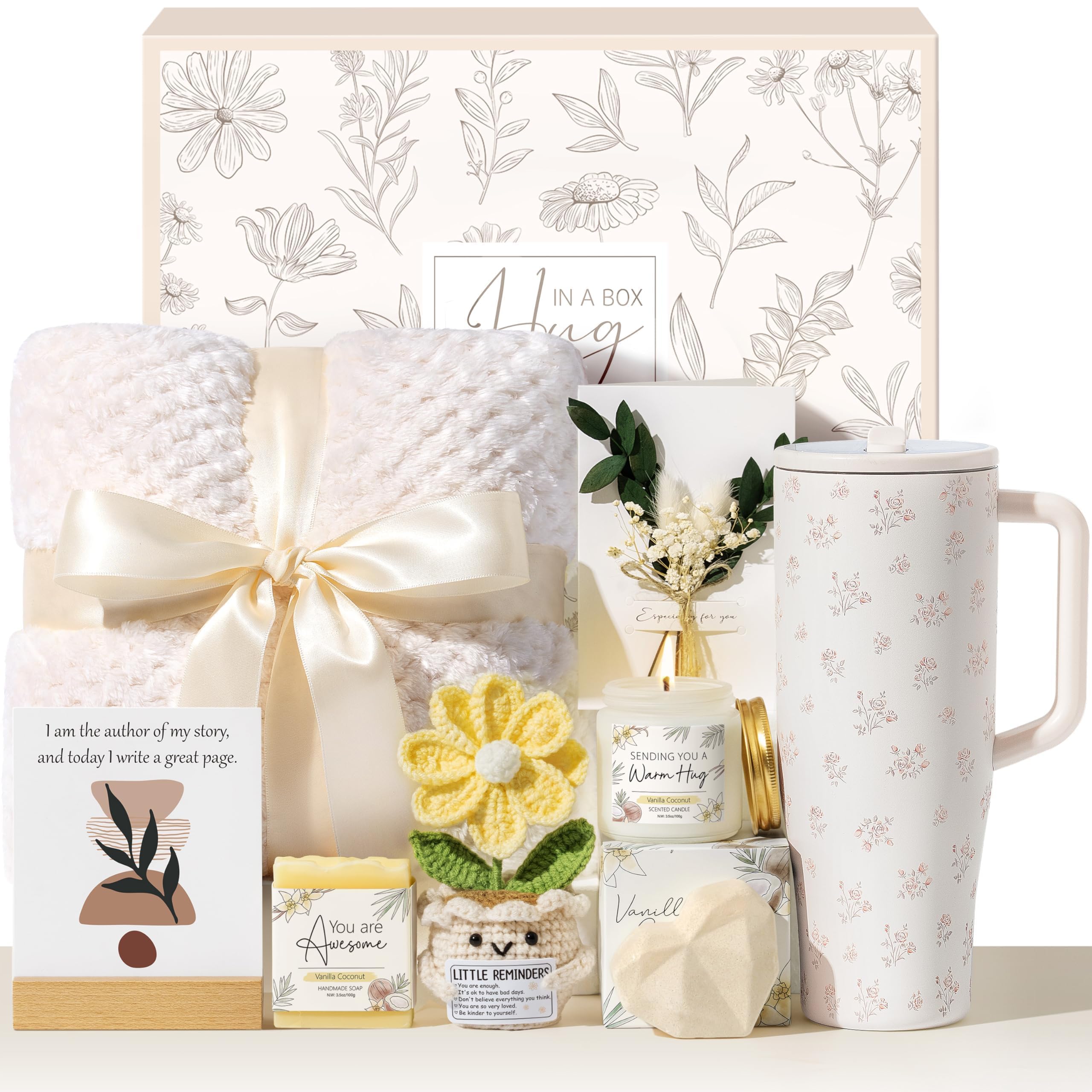 Qinline Luxury Spa Gift Set for Women – 10-Piece Self-Care Box with Blanket, Tumbler & Affirmation Cards