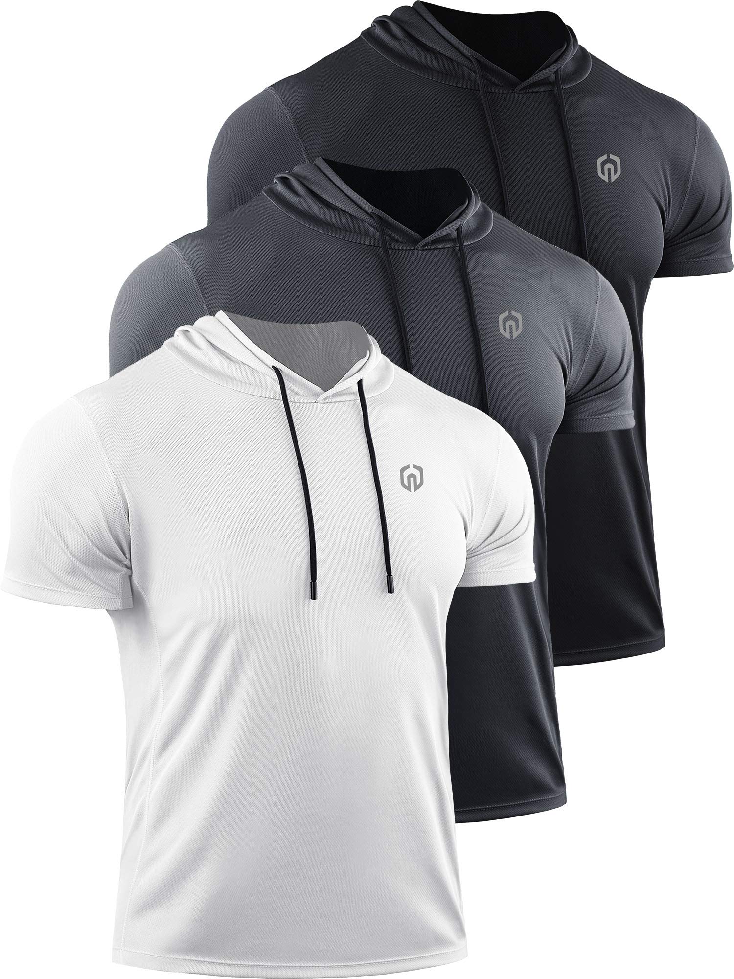 NELEUS Men's Dry Fit Hooded Muscle Tank Top - Athletic Workout Running Shirt 3-Pack