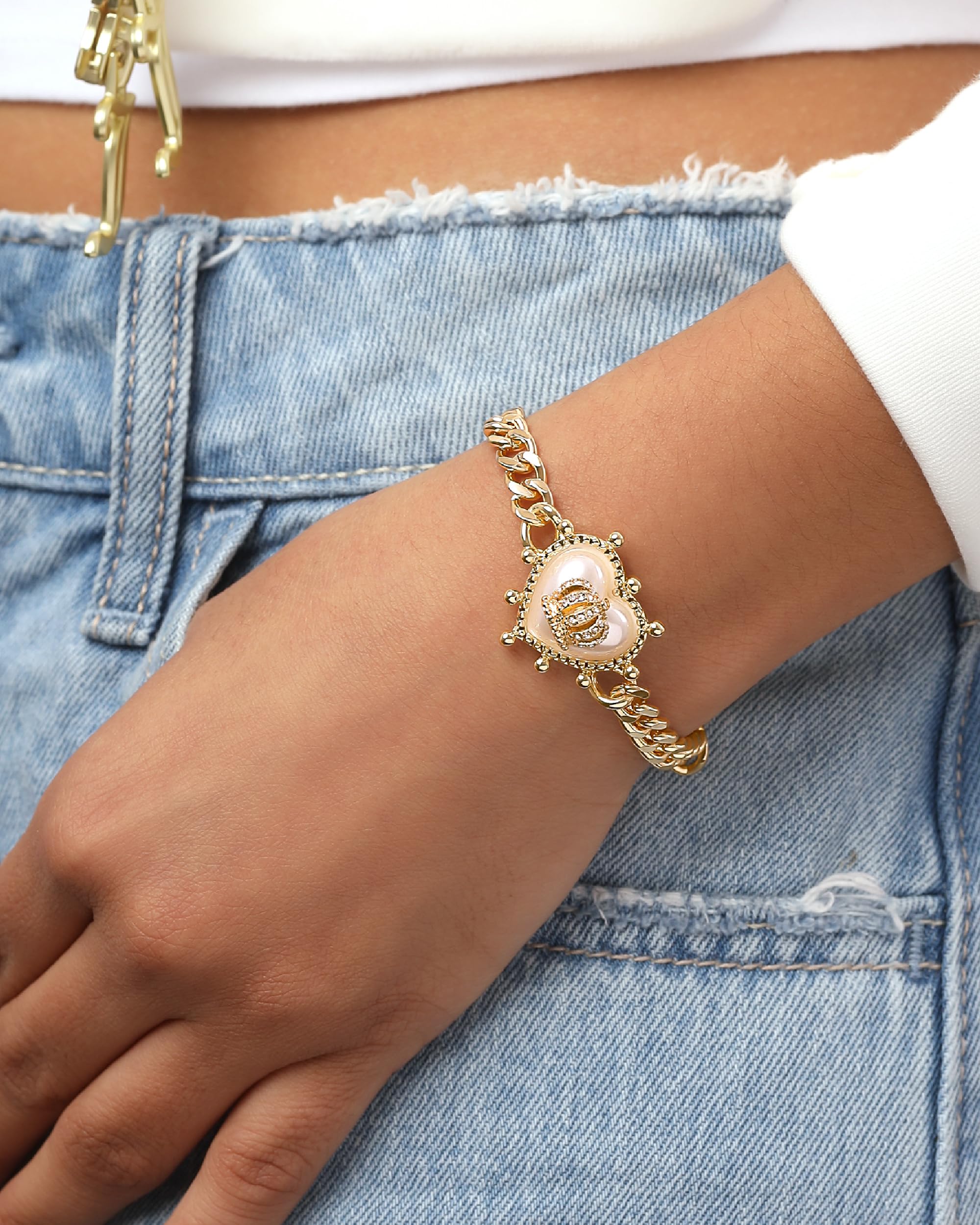 Juicy Couture Heart Charm Bracelet | Gold & Silver Tone | Toggle & Lobster Clasp | Gift for Her