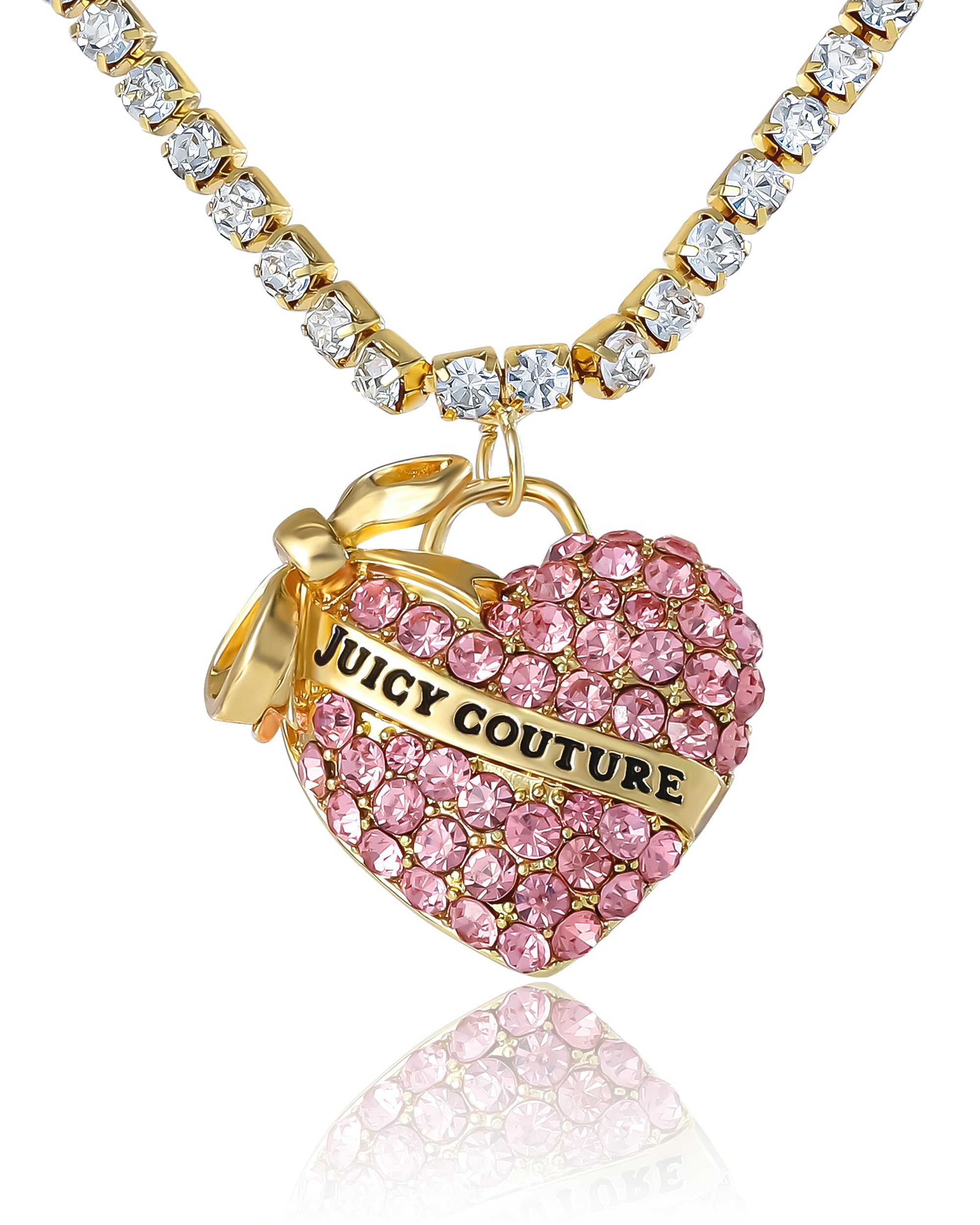 Juicy Couture Pink Pavé Crystal Heart Tennis Necklace | 16"+2" | Y2K Gift for Her