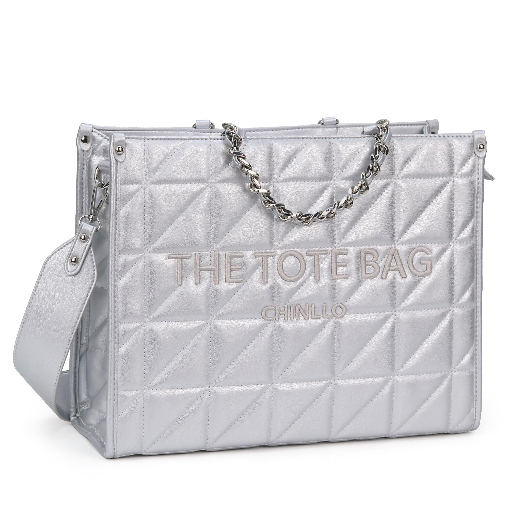 Chinllo Women's Quilted Tote Bag | Top Handle Satchel with Shoulder Strap | S, M, L