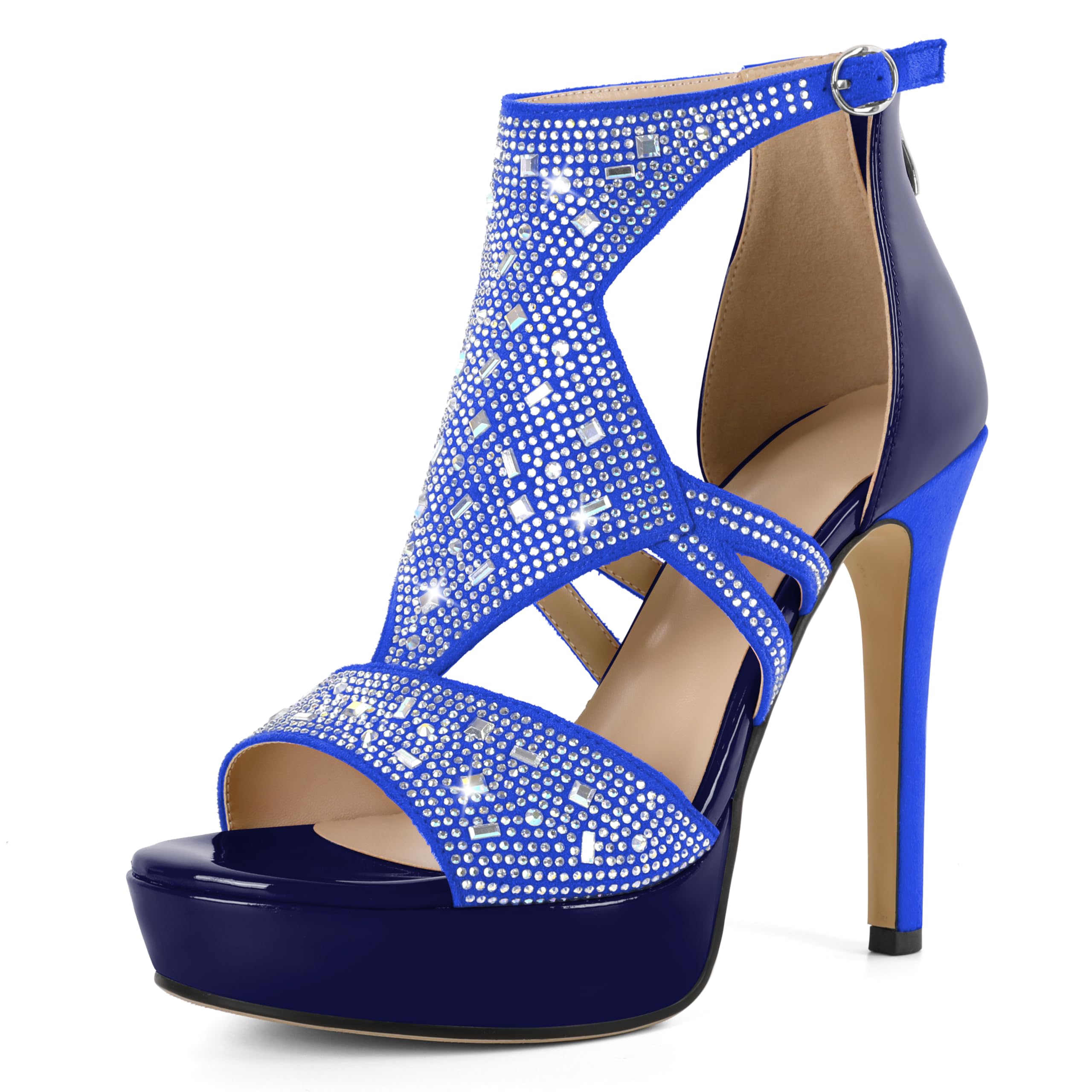Eldof Women's Rhinestone Strappy Platform Heeled Sandals | Open Toe | 23 Colors