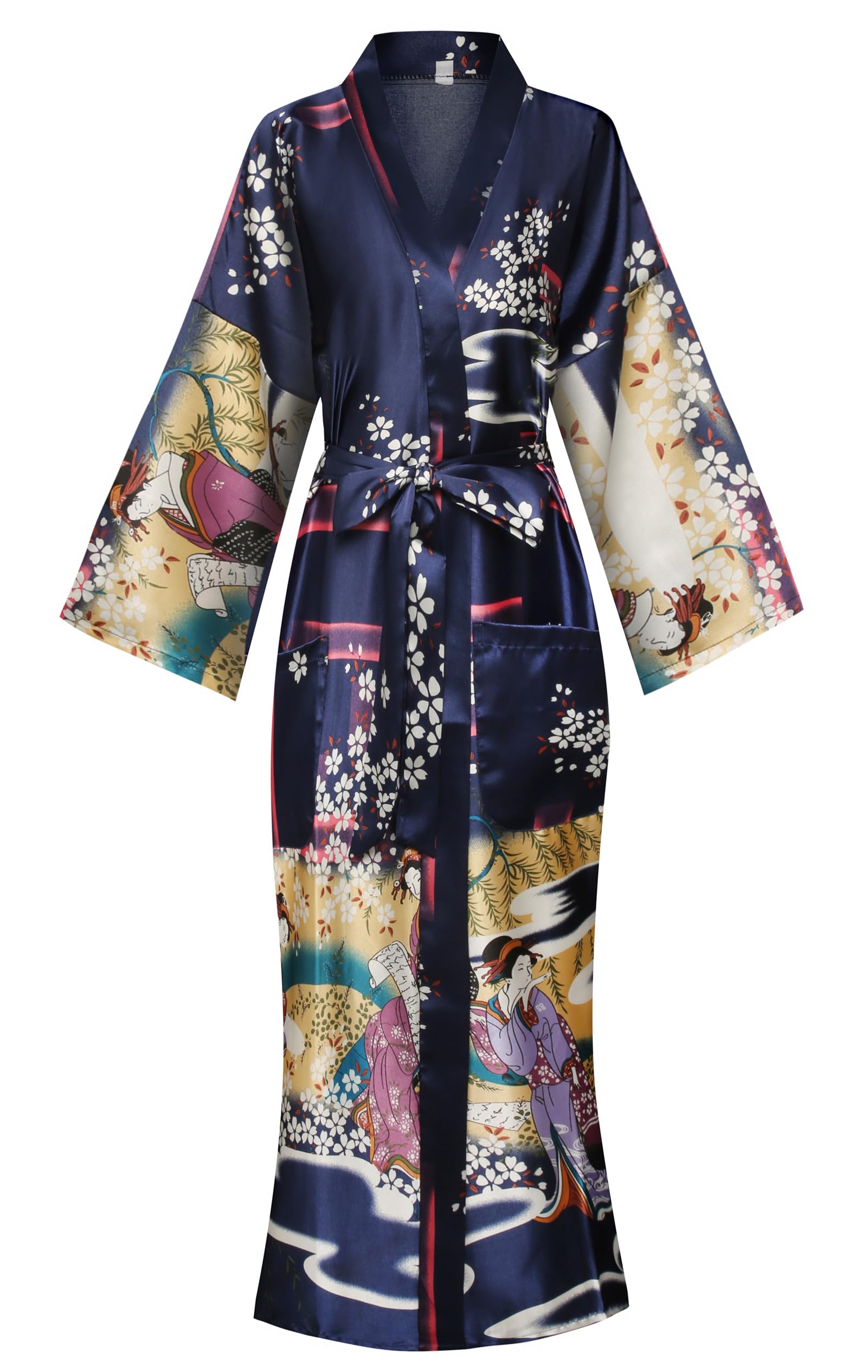Women's Floral/Patterned Silky Kimono Robes Long Satin Bathrobes Sleepwear Loungewear