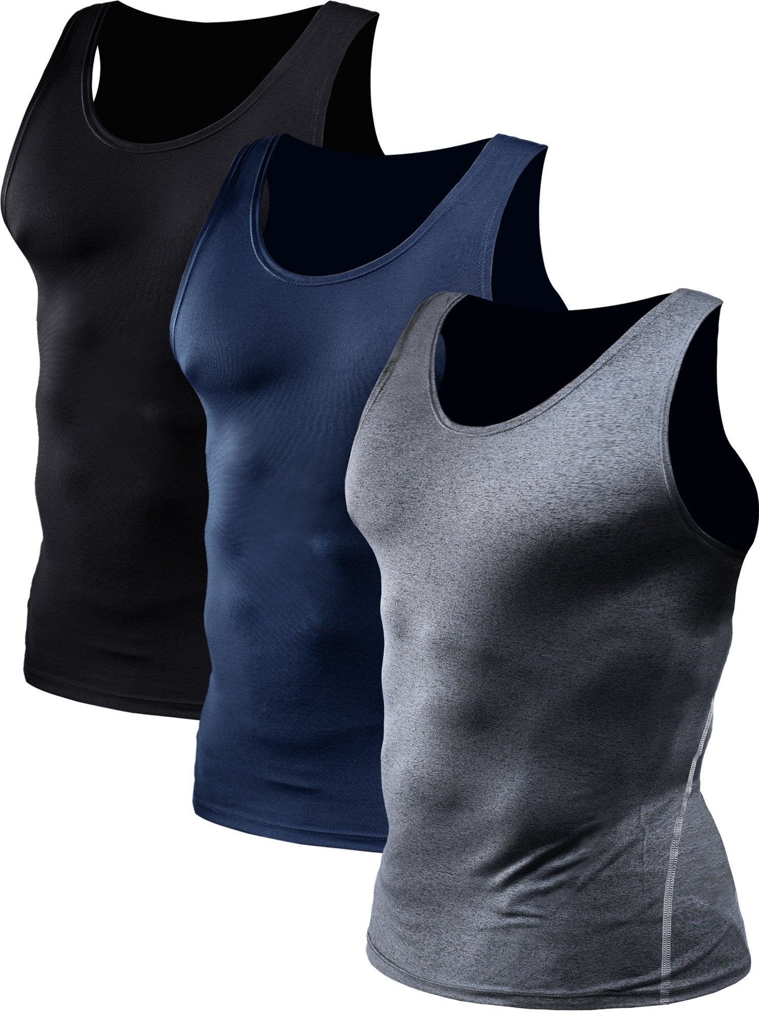 NELEUS Men's Athletic Compression Tank Top - Base Layer Sport Undershirt 3-Pack