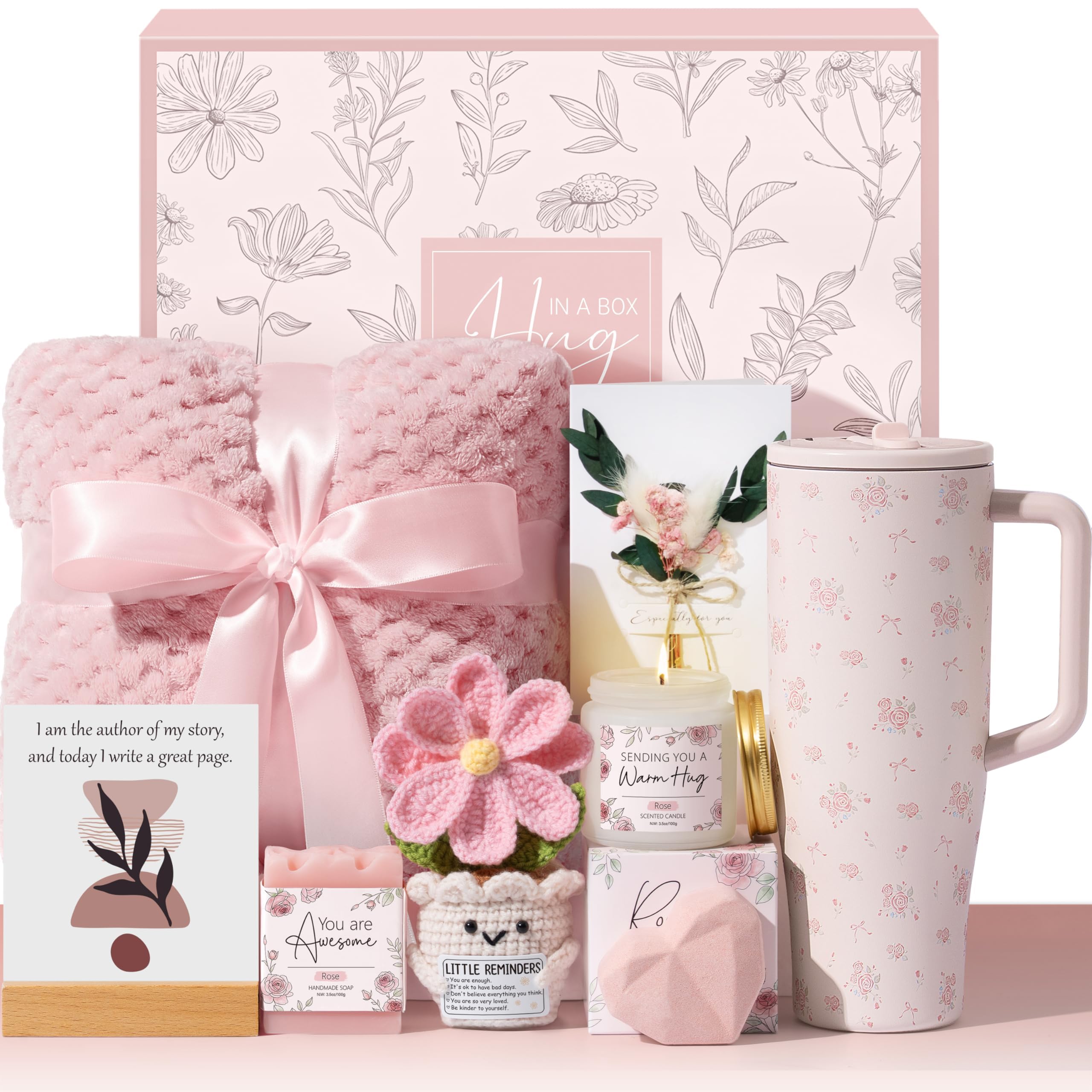 Qinline Luxury Spa Gift Set for Women – 10-Piece Self-Care Box with Blanket, Tumbler & Affirmation Cards
