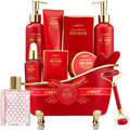 LOVERY Red Rose Luxury Spa Gift Basket – 11-Piece Bath & Body Set with Perfume, Jade Roller & Gua Sha
