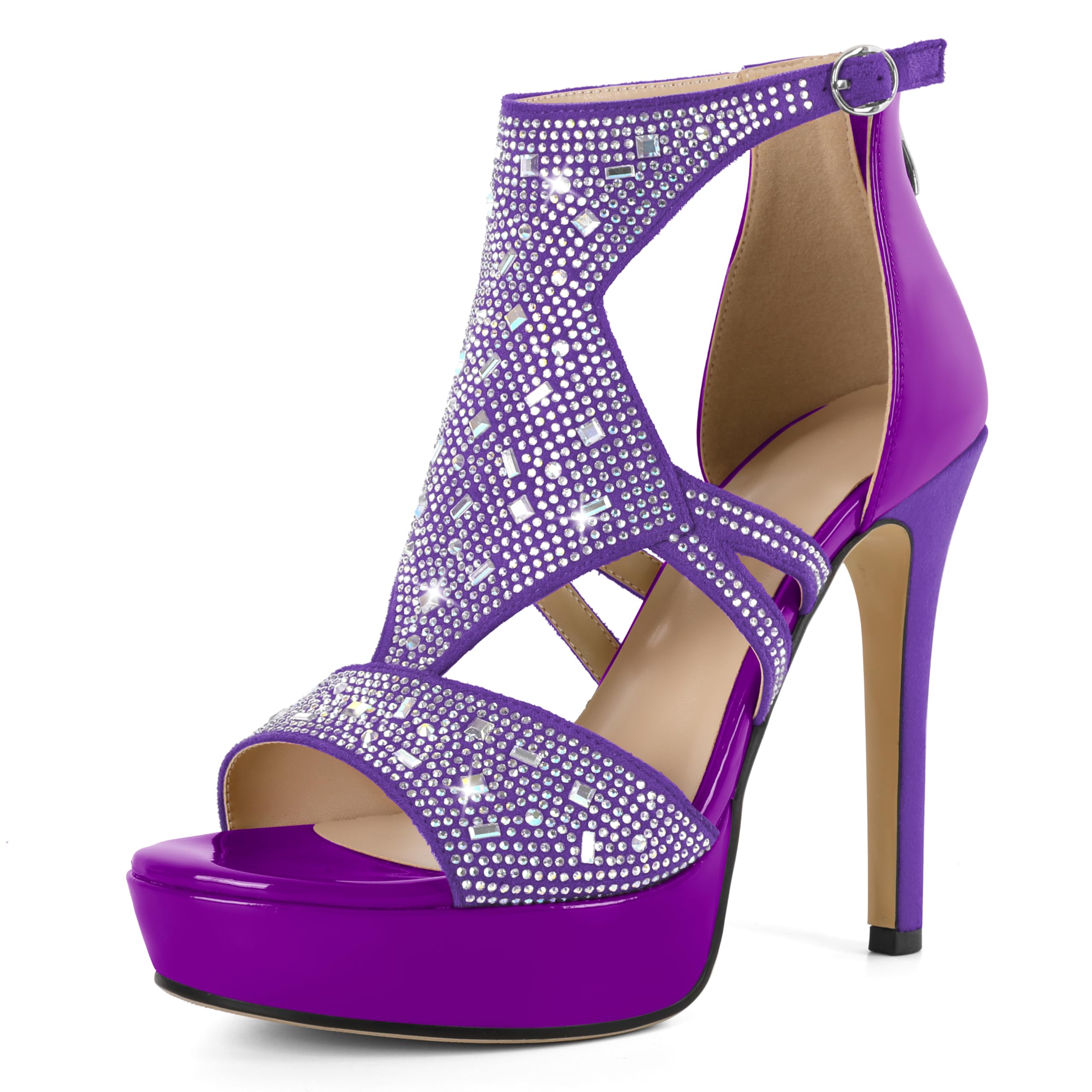 Eldof Women's Rhinestone Strappy Platform Heeled Sandals | Open Toe | 23 Colors