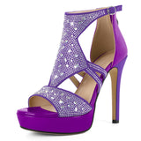 Eldof Women's Rhinestone Strappy Platform Heeled Sandals | Open Toe | 23 Colors