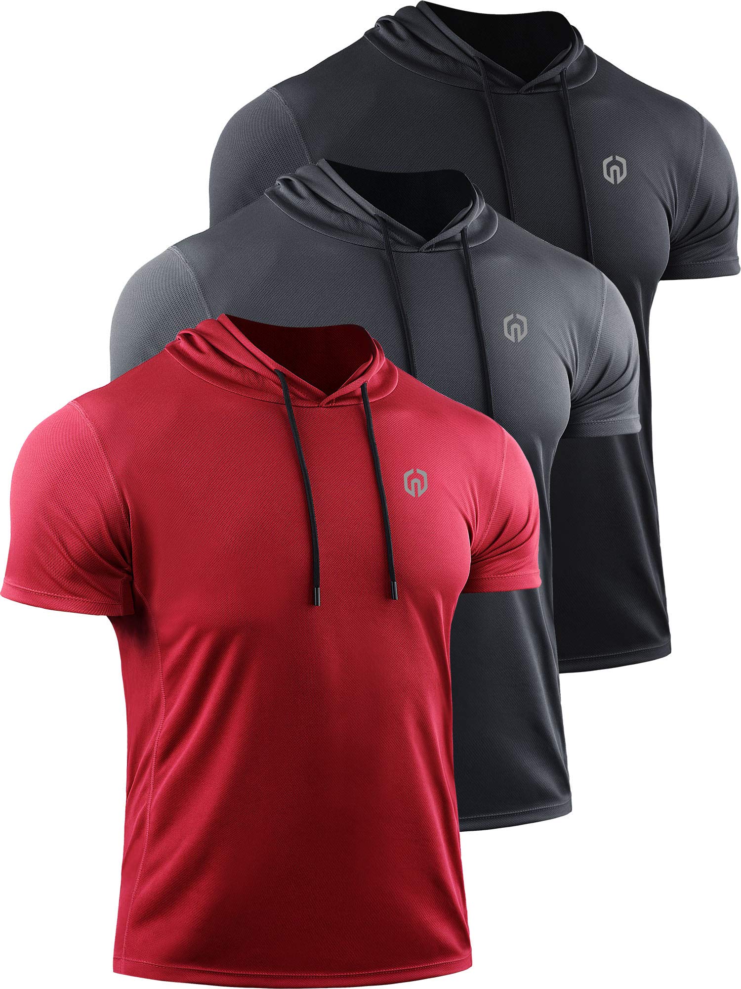 NELEUS Men's Dry Fit Hooded Muscle Tank Top - Athletic Workout Running Shirt 3-Pack