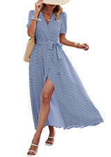 Women's Boho Floral Maxi Dress – Short Sleeve Wrap V-Neck Long Beach Dress