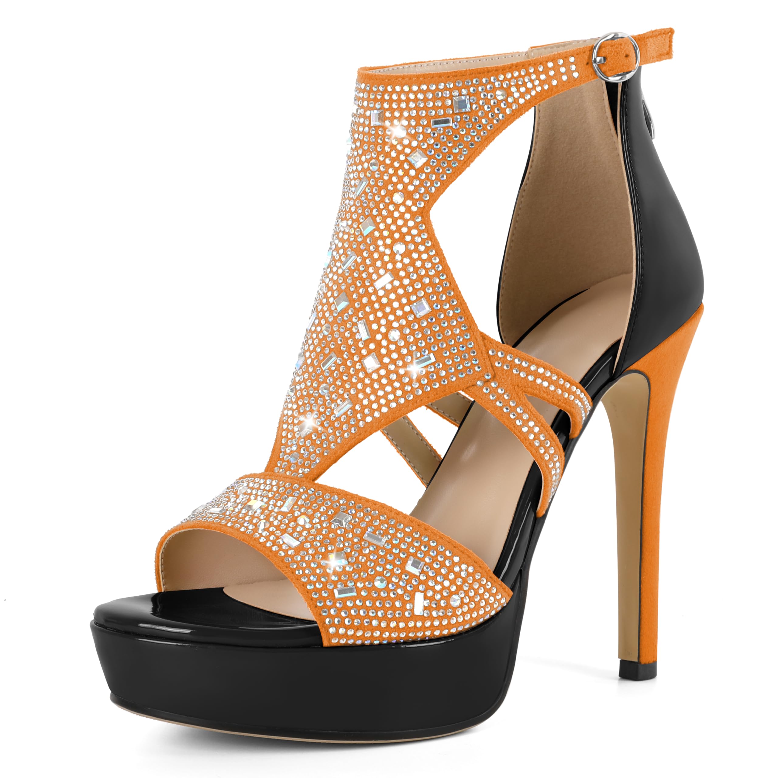 Eldof Women's Rhinestone Strappy Platform Heeled Sandals | Open Toe | 23 Colors