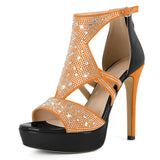Eldof Women's Rhinestone Strappy Platform Heeled Sandals | Open Toe | 23 Colors