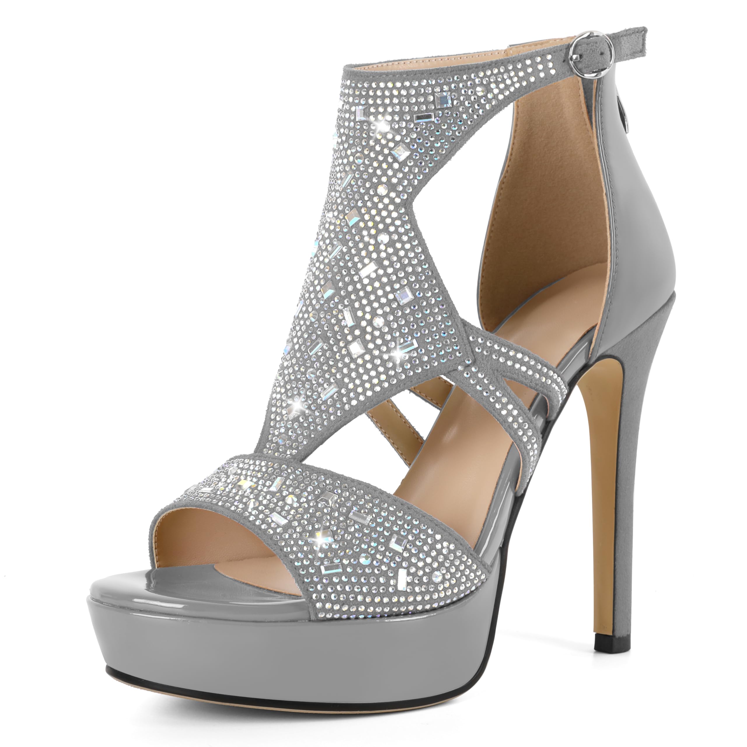 Eldof Women's Rhinestone Strappy Platform Heeled Sandals | Open Toe | 23 Colors