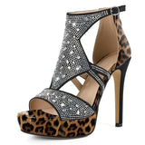 Eldof Women's Rhinestone Strappy Platform Heeled Sandals | Open Toe | 23 Colors