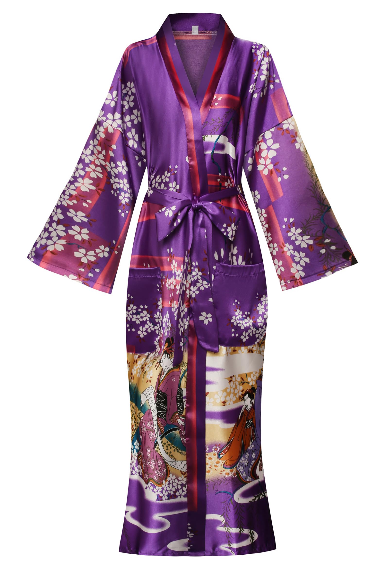 Women's Floral/Patterned Silky Kimono Robes Long Satin Bathrobes Sleepwear Loungewear