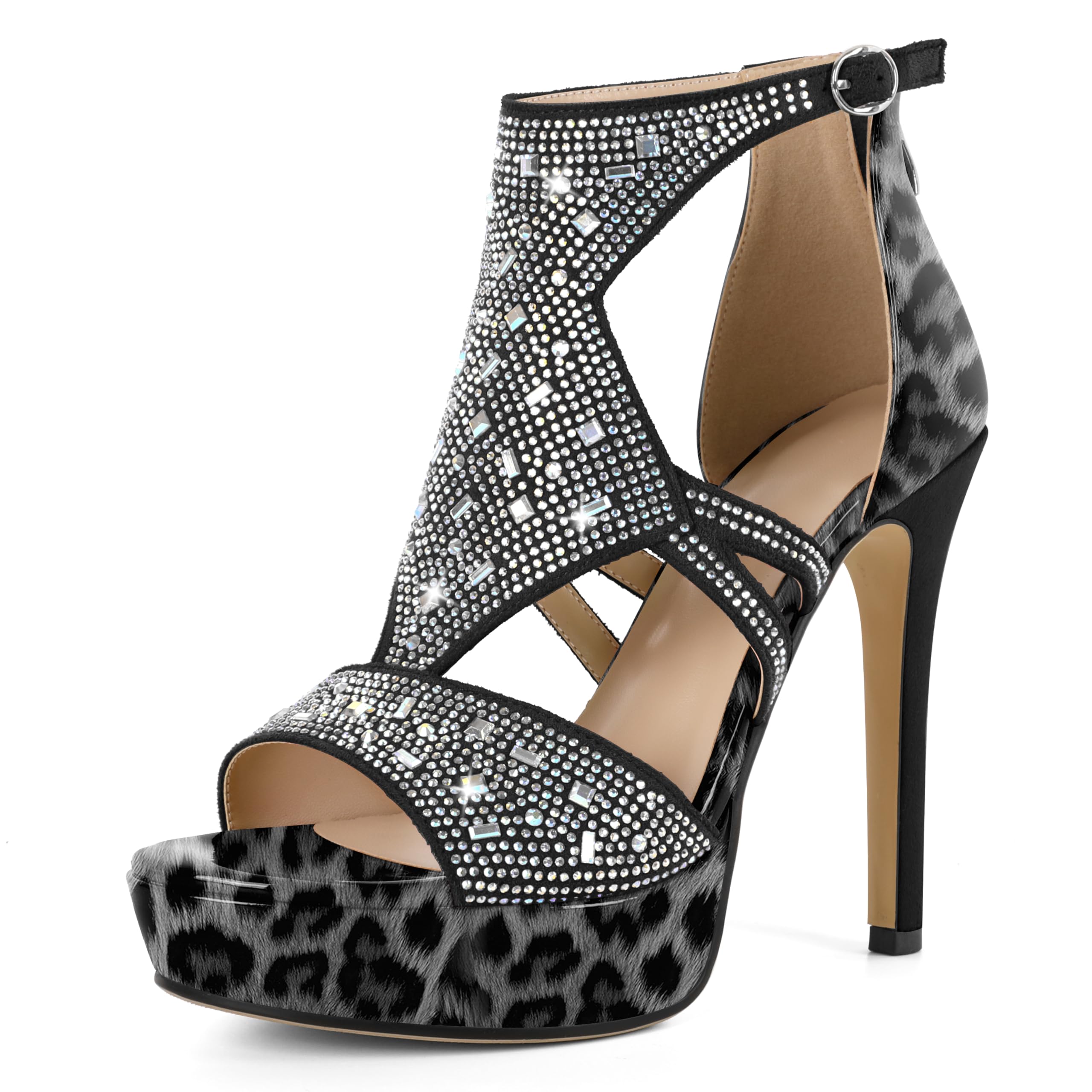Eldof Women's Rhinestone Strappy Platform Heeled Sandals | Open Toe | 23 Colors