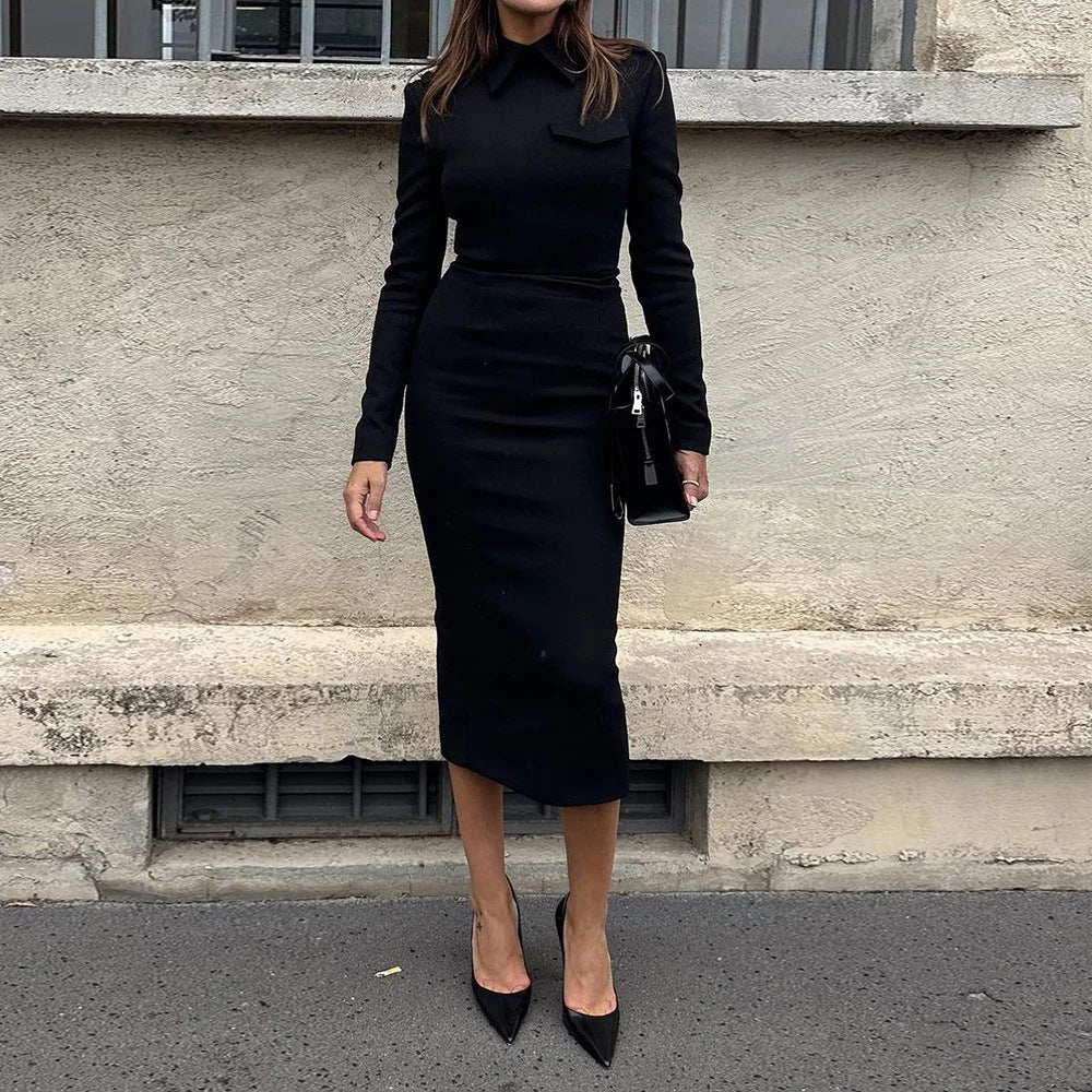 Women’s Hip Skirt Set – Elegant Polyester Outfit Black - Dazzling Beauty Solution