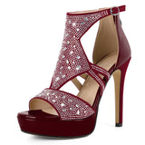 Eldof Women's Rhinestone Strappy Platform Heeled Sandals | Open Toe | 23 Colors