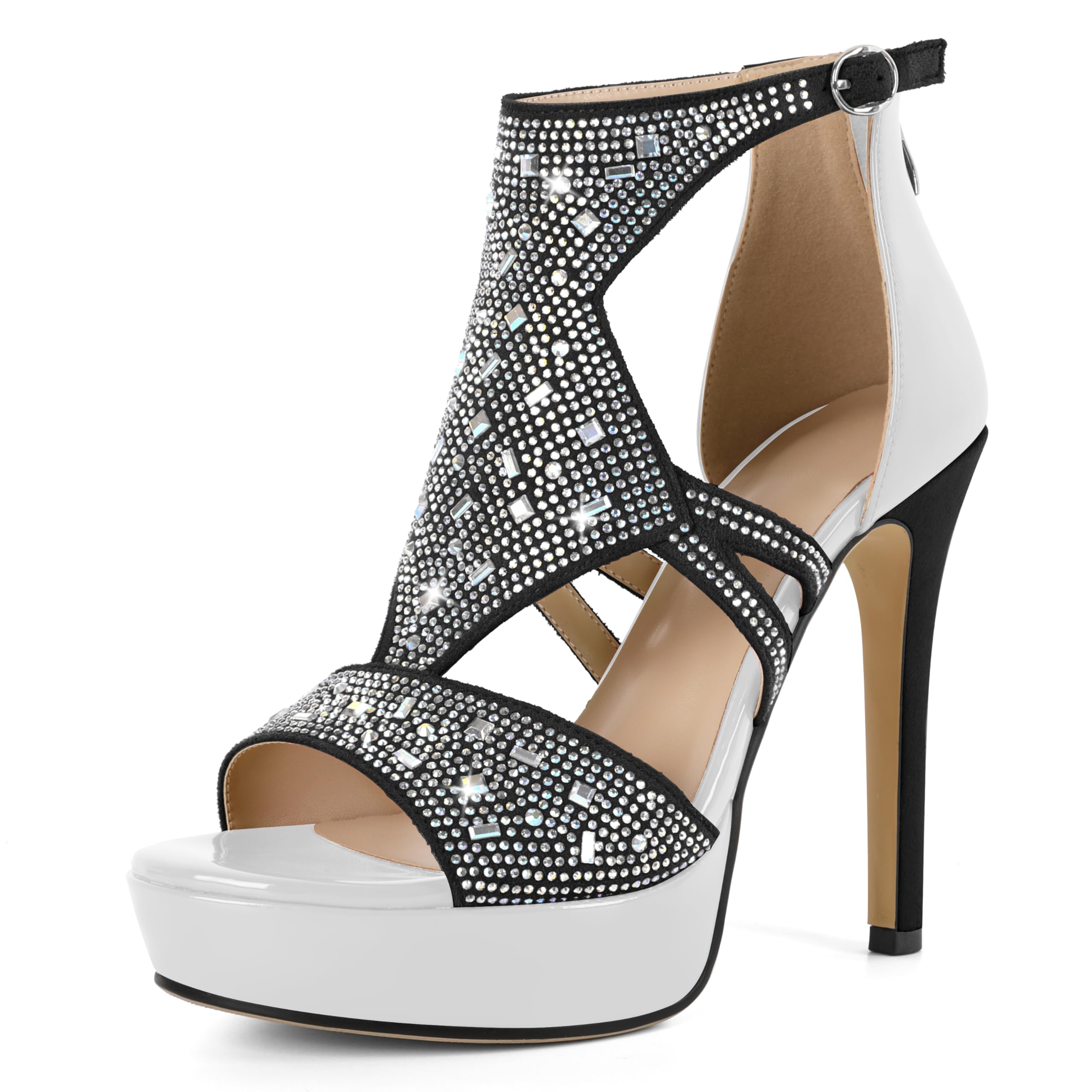 Eldof Women's Rhinestone Strappy Platform Heeled Sandals | Open Toe | 23 Colors