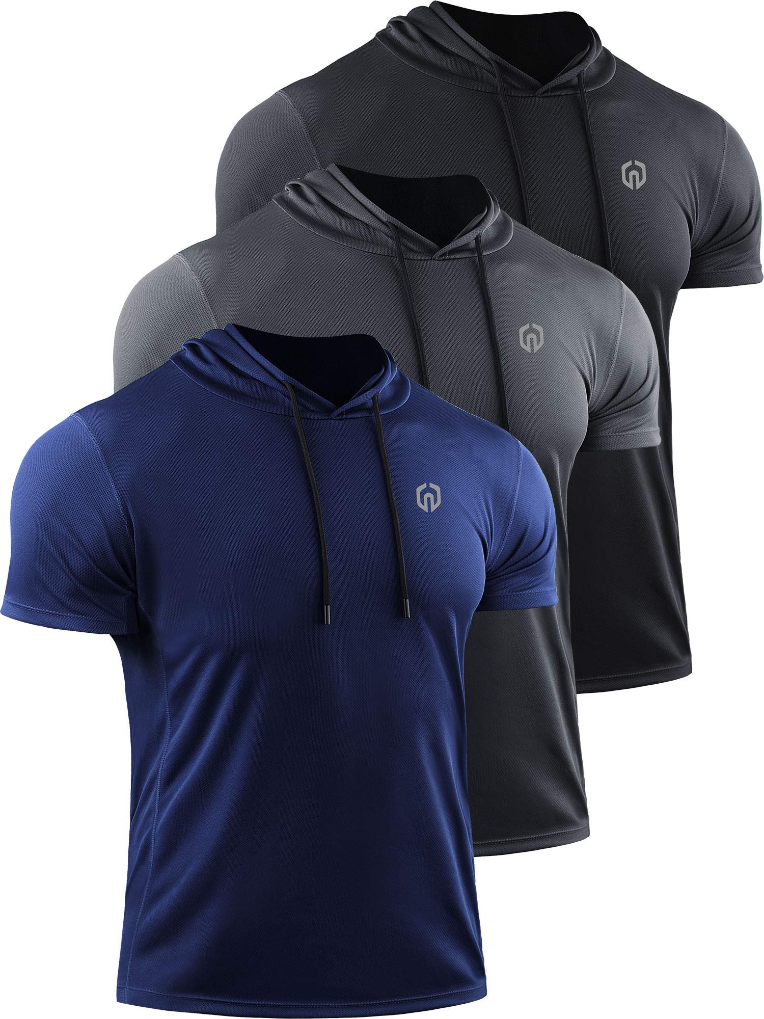 NELEUS Men's Dry Fit Hooded Muscle Tank Top - Athletic Workout Running Shirt 3-Pack