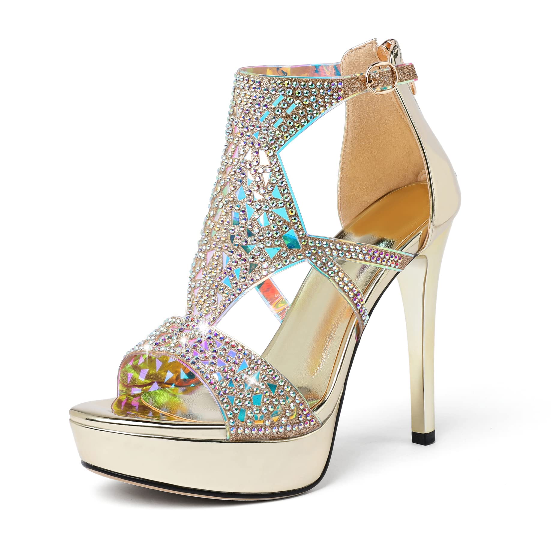 Eldof Women's Rhinestone Strappy Platform Heeled Sandals | Open Toe | 23 Colors