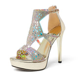 Eldof Women's Rhinestone Strappy Platform Heeled Sandals | Open Toe | 23 Colors