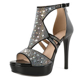 Eldof Women's Rhinestone Strappy Platform Heeled Sandals | Open Toe | 23 Colors