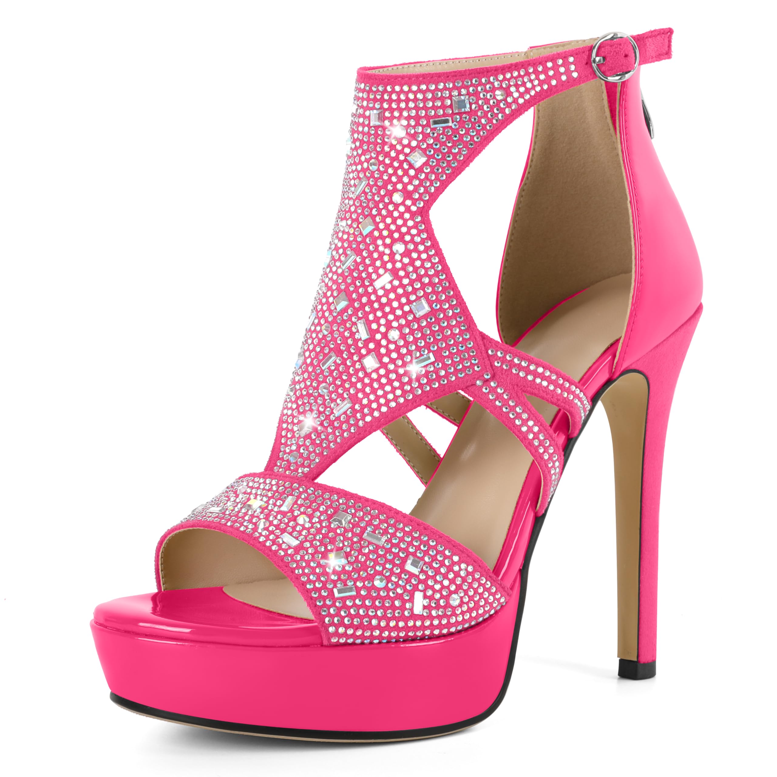 Eldof Women's Rhinestone Strappy Platform Heeled Sandals | Open Toe | 23 Colors
