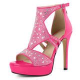 Eldof Women's Rhinestone Strappy Platform Heeled Sandals | Open Toe | 23 Colors