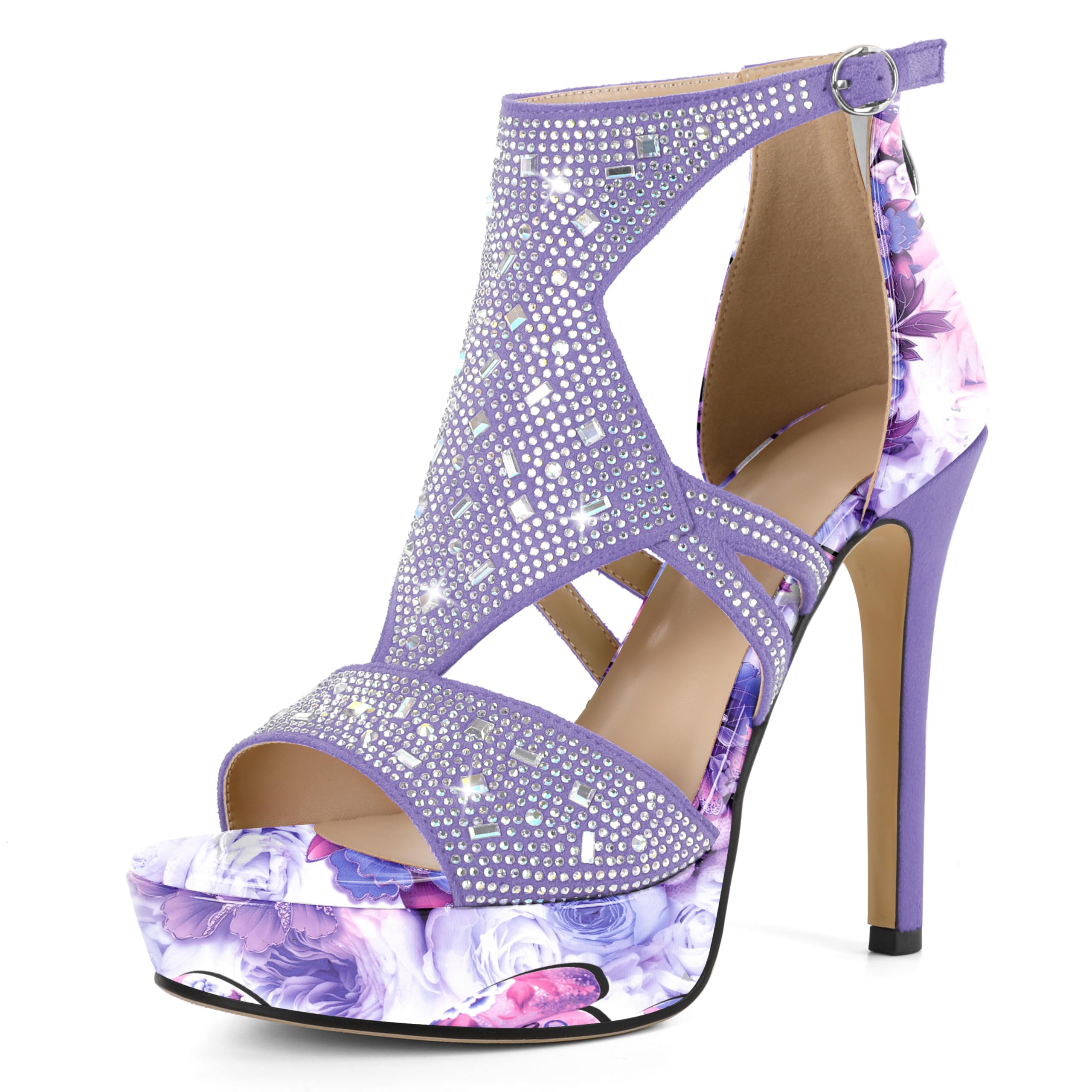 Eldof Women's Rhinestone Strappy Platform Heeled Sandals | Open Toe | 23 Colors