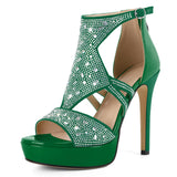 Eldof Women's Rhinestone Strappy Platform Heeled Sandals | Open Toe | 23 Colors