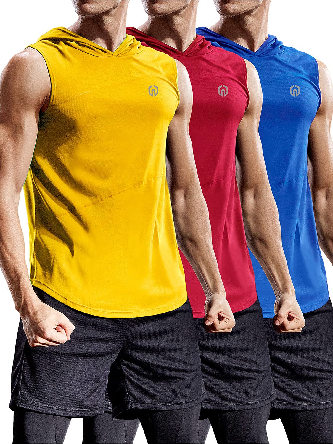 NELEUS Men's Dry Fit Hooded Muscle Tank Top - Athletic Workout Running Shirt 3-Pack