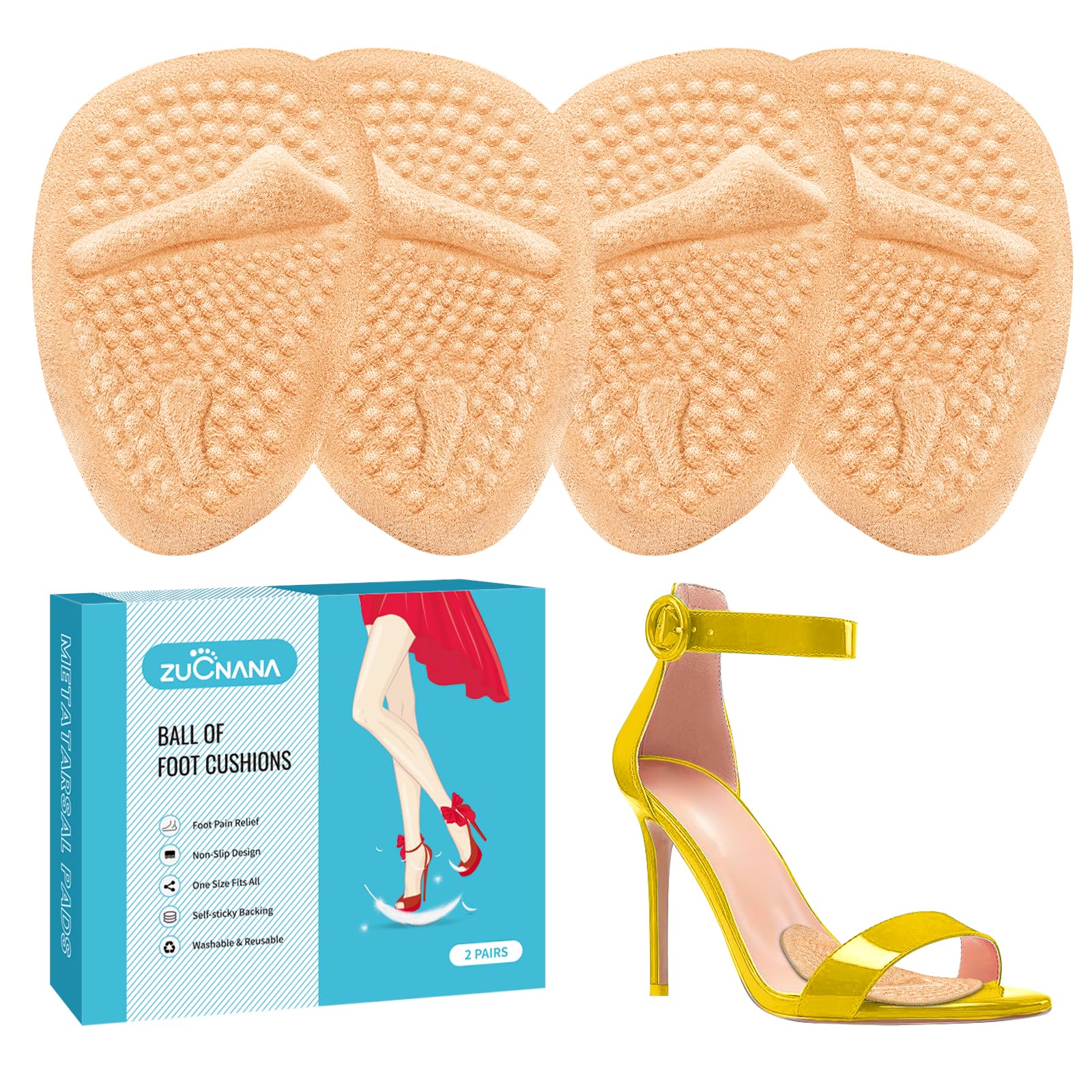 Metatarsal Pads for Women – Ball of Foot Cushions for Pain Relief, Reusable Medical-Grade Silicone Shoe Inserts