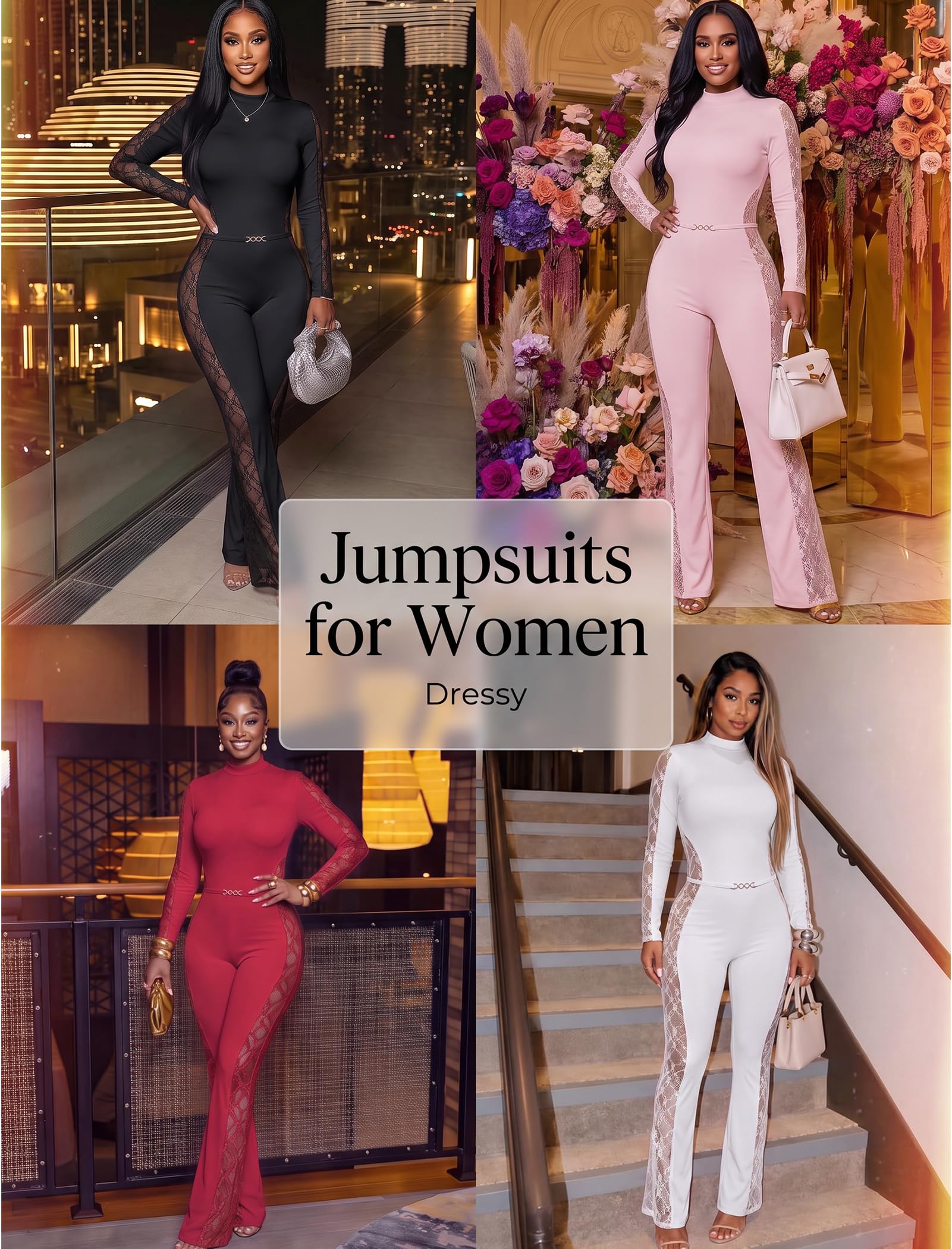 Lace Panel Bodycon Jumpsuit for Women