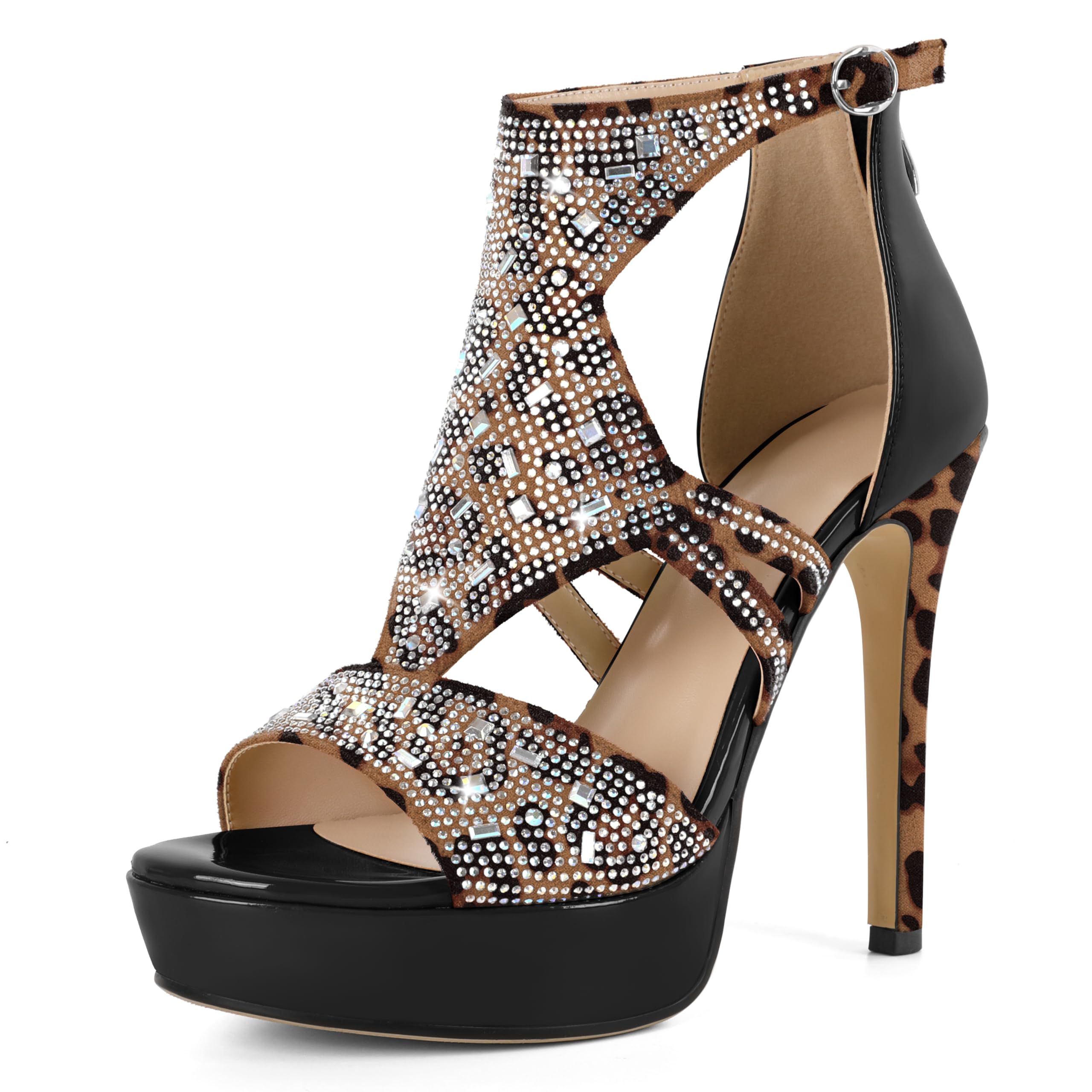 Eldof Women's Rhinestone Strappy Platform Heeled Sandals | Open Toe | 23 Colors