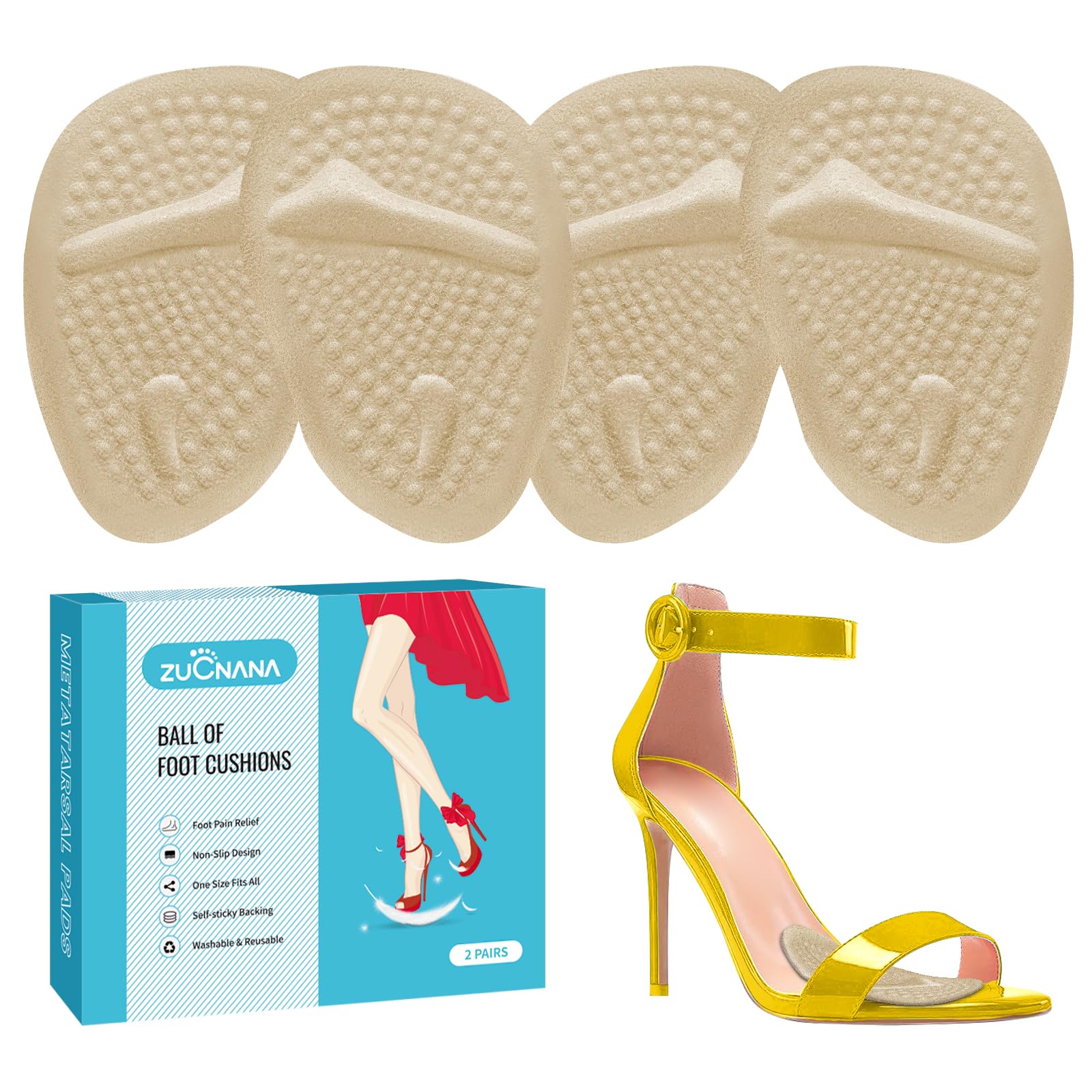Metatarsal Pads for Women – Ball of Foot Cushions for Pain Relief, Reusable Medical-Grade Silicone Shoe Inserts