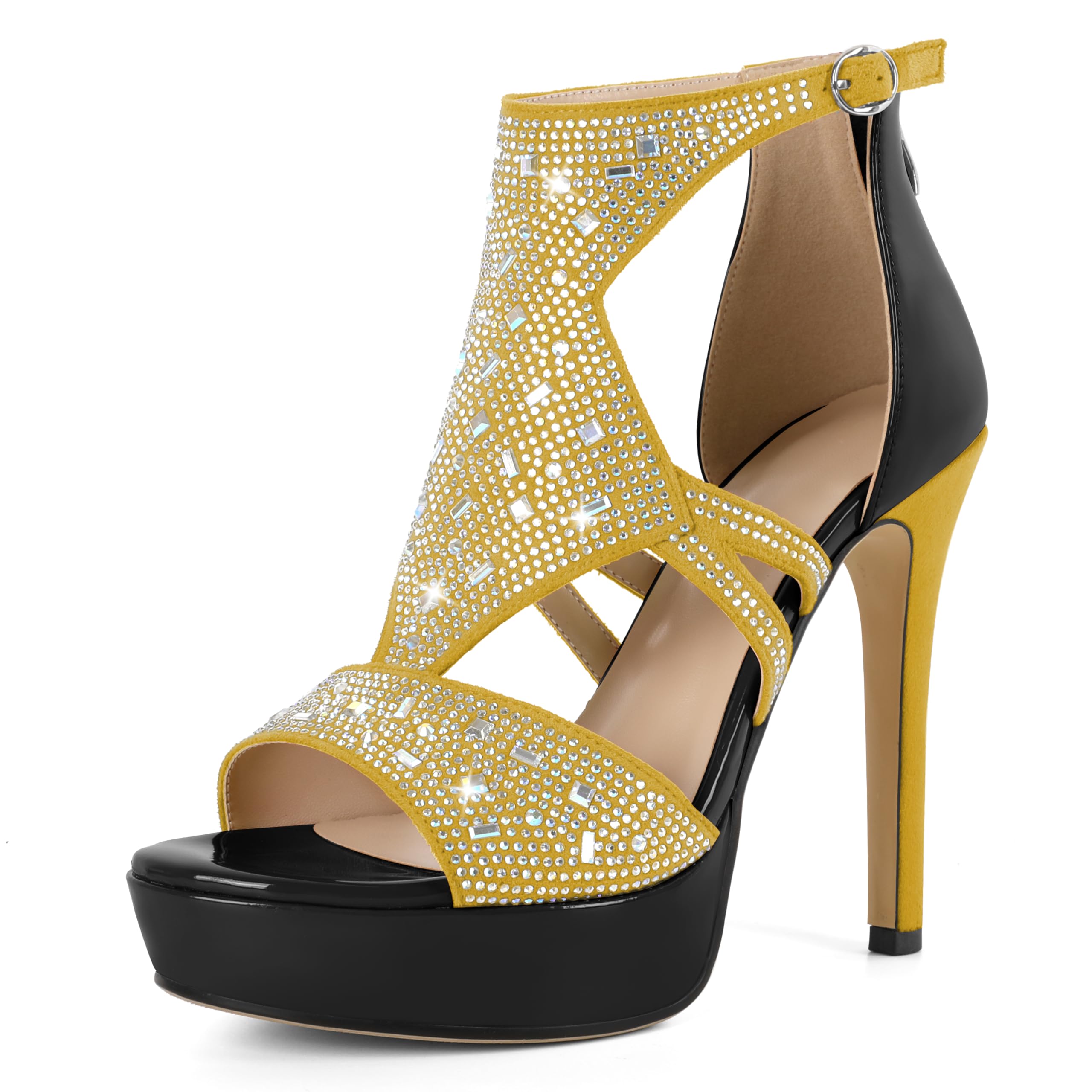 Eldof Women's Rhinestone Strappy Platform Heeled Sandals | Open Toe | 23 Colors
