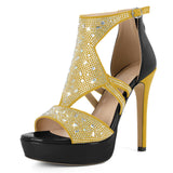 Eldof Women's Rhinestone Strappy Platform Heeled Sandals | Open Toe | 23 Colors
