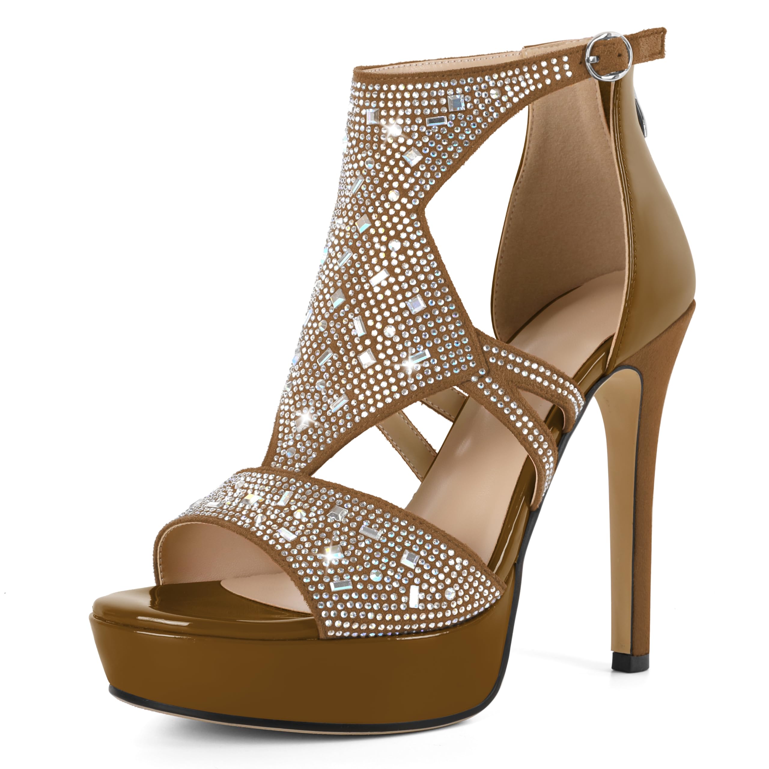 Eldof Women's Rhinestone Strappy Platform Heeled Sandals | Open Toe | 23 Colors