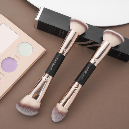 Foundation Makeup Brushes, 2Pcs Premium Double-Ended Makeup Brush (Flat/Angled/Angled Round/Tapered Top) for Buffing Liquid, Cream, Powder, Blending Contour Face Brush